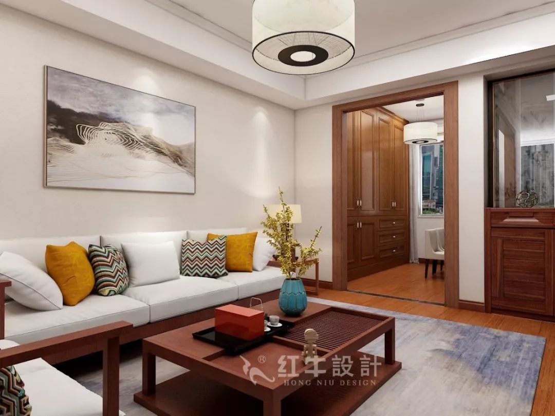 南京老房翻新--兩室一廳變一室兩廳14劉曉芳_寧工新寓60㎡現代中式風格二手房裝修效果圖_客廳家具