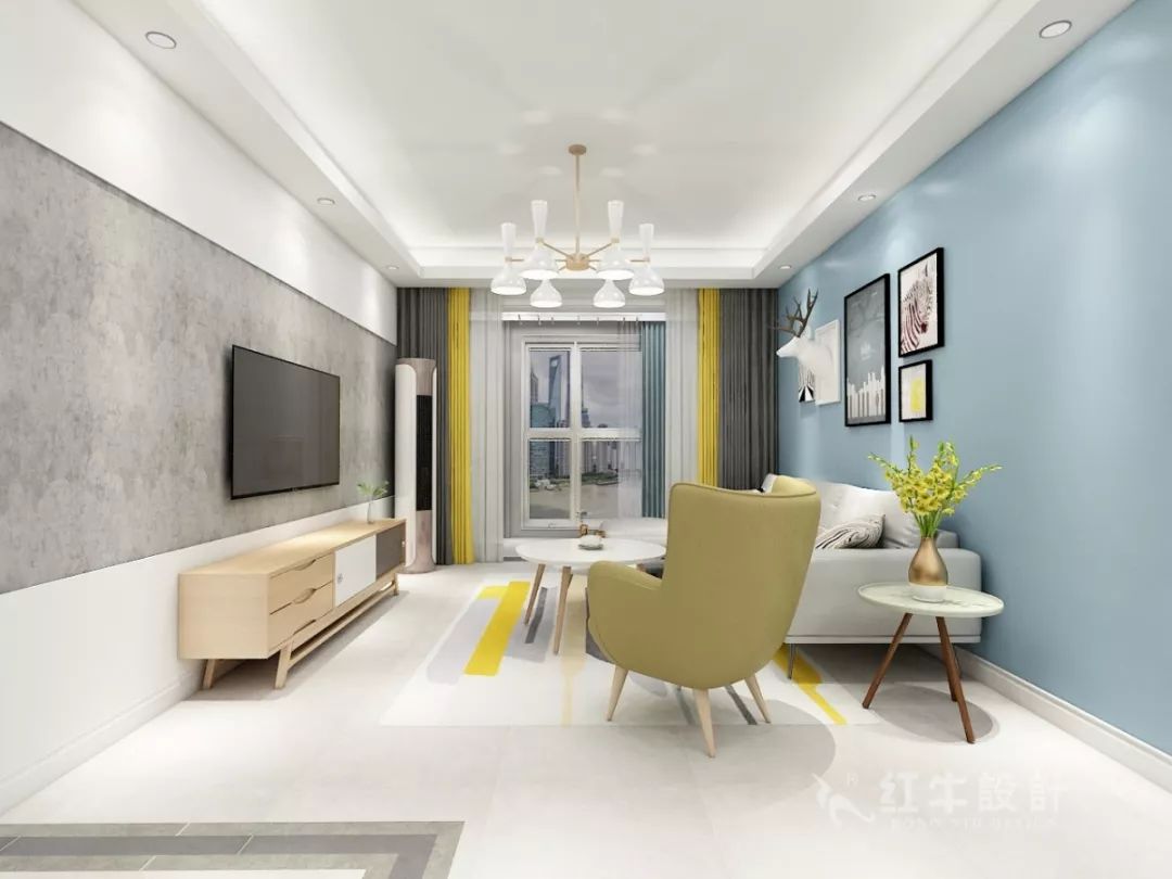 南京萬達茂99㎡北歐風格--摒棄繁瑣的裝飾，打造簡潔明亮的家居空間！04客廳