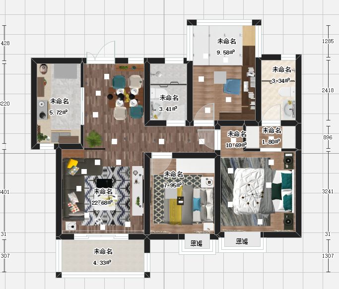 南京海賦尚城99㎡現代風格--幸福的三口之家02彩色平面圖