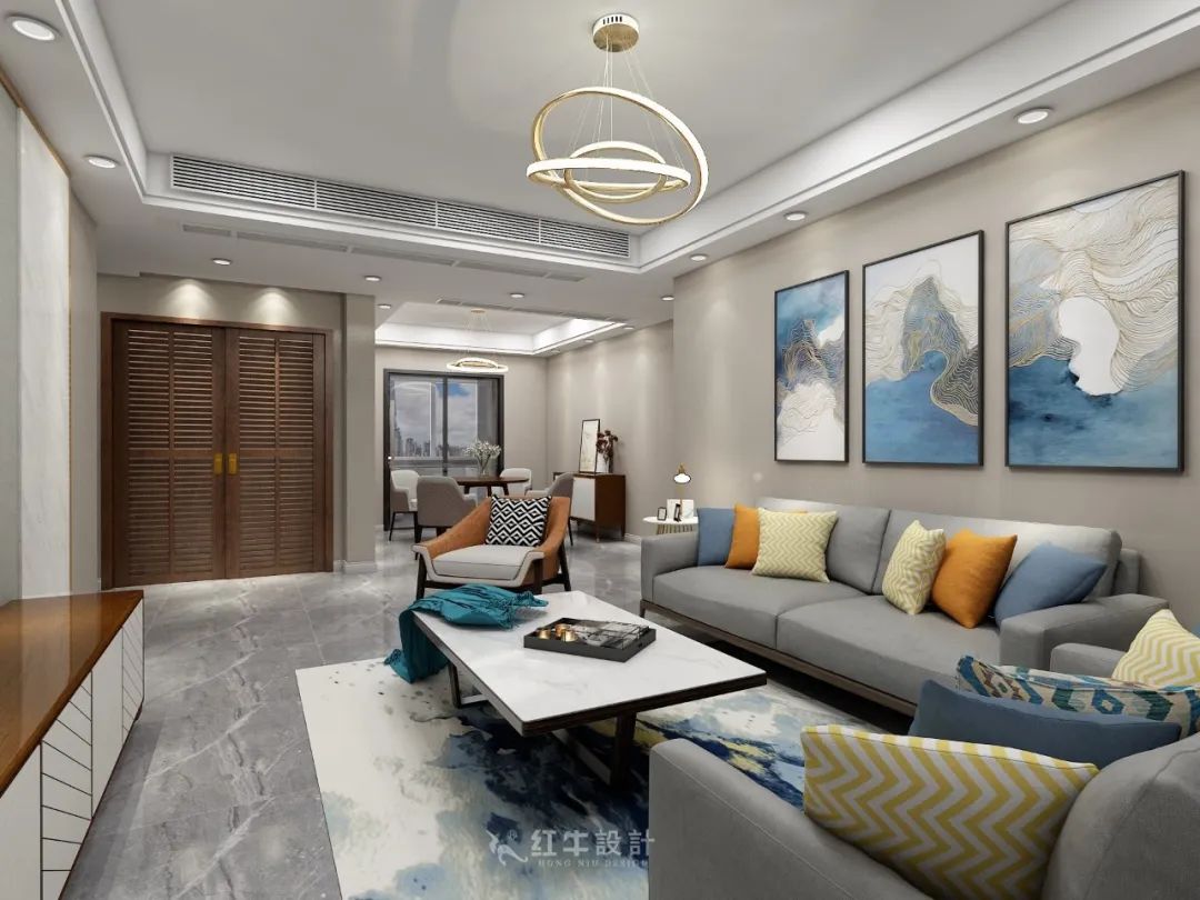 熊皓宇_同曦國際廣場140㎡輕奢風格--改善性住房應該這樣設計05客廳設計_客餐廳