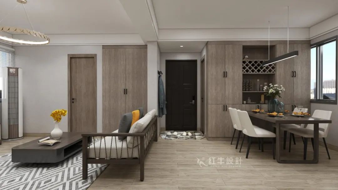 劉萍萍_花崗鴻福城132㎡現代簡約風格_兩套小戶型打通變大宅，中西雙廚房+衣帽間打造品質生活！05客餐廳