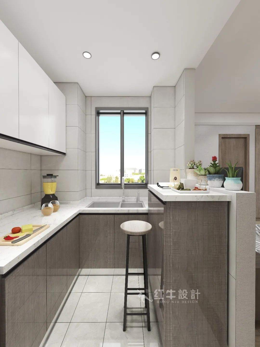 劉萍萍_花崗鴻福城132㎡現代簡約風格_兩套小戶型打通變大宅，中西雙廚房+衣帽間打造品質生活！08開放式廚房