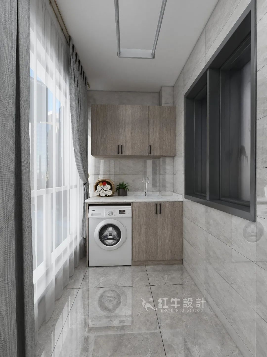 劉萍萍_花崗鴻福城132㎡現代簡約風格_兩套小戶型打通變大宅，中西雙廚房+衣帽間打造品質生活！11陽臺