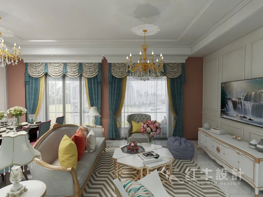 魏利利_紅牛設計--保利金地貝克灣125㎡美式風格06效果圖欣賞_客餐廳