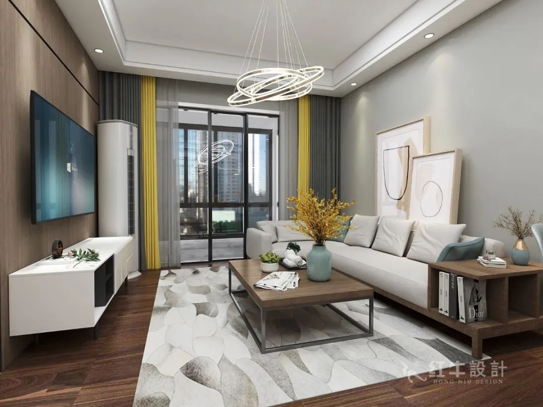 吳波_紅牛設計--中垠紫金官邸100㎡(B戶型)現代簡約04效果圖欣賞_客廳