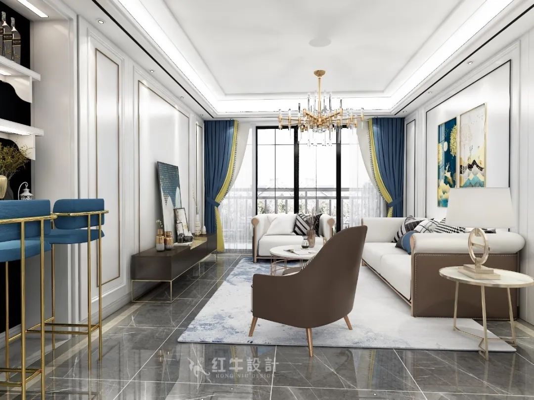 顧娟_紅牛設計--中垠紫金官邸137㎡（F戶型）輕奢風格04效果圖欣賞_客廳
