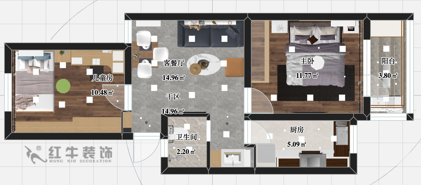 張智猿_熱河南路308小區11-3-201-60㎡-輕奢風格_平面彩圖+logo