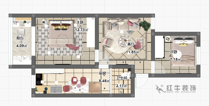 朱明琪_龍蟠中路550-302-57㎡-現代風格_彩平面+logo