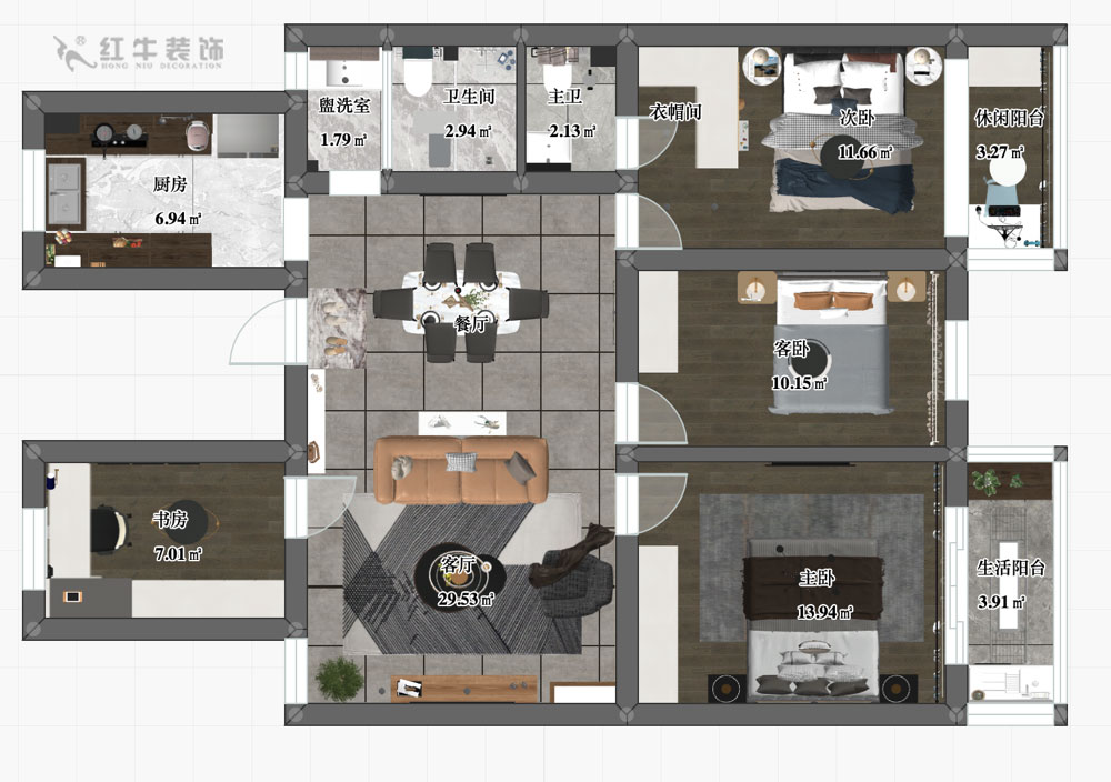 劉萍萍_莫愁花園牡丹里12-402-120㎡-簡約風格_彩平圖
