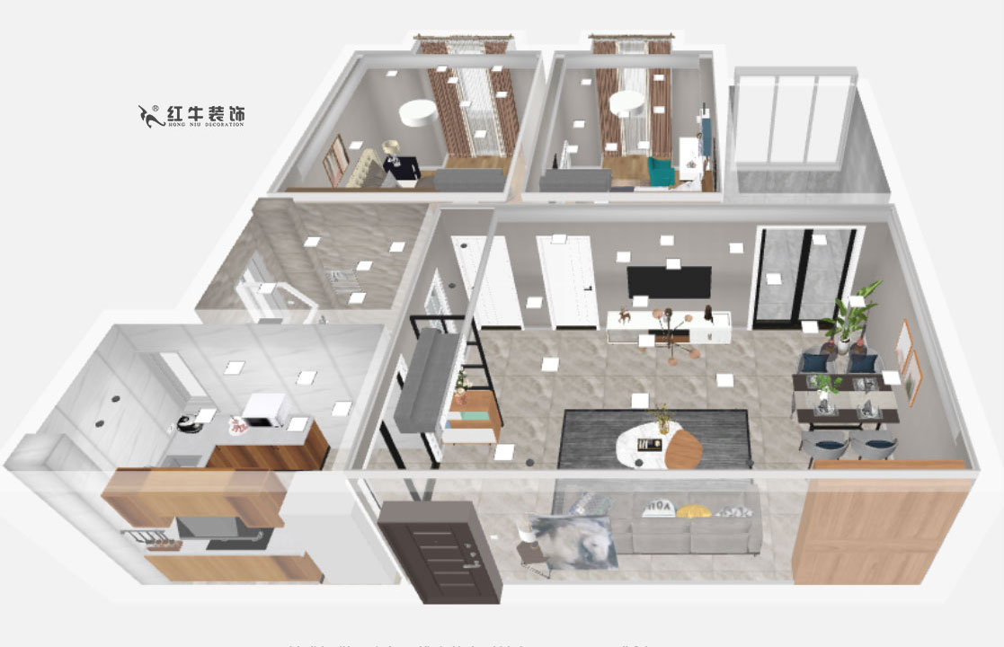 劉曉芳_青桐園12-1507-92㎡-現代風格_立體鳥瞰圖