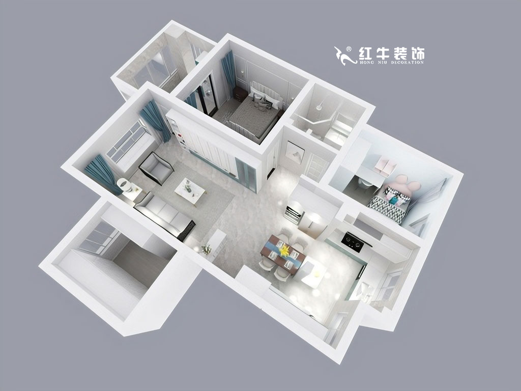 陸利民_東郊小鎮二街區32-3-206-90㎡-美式輕奢風格_三維鳥瞰圖