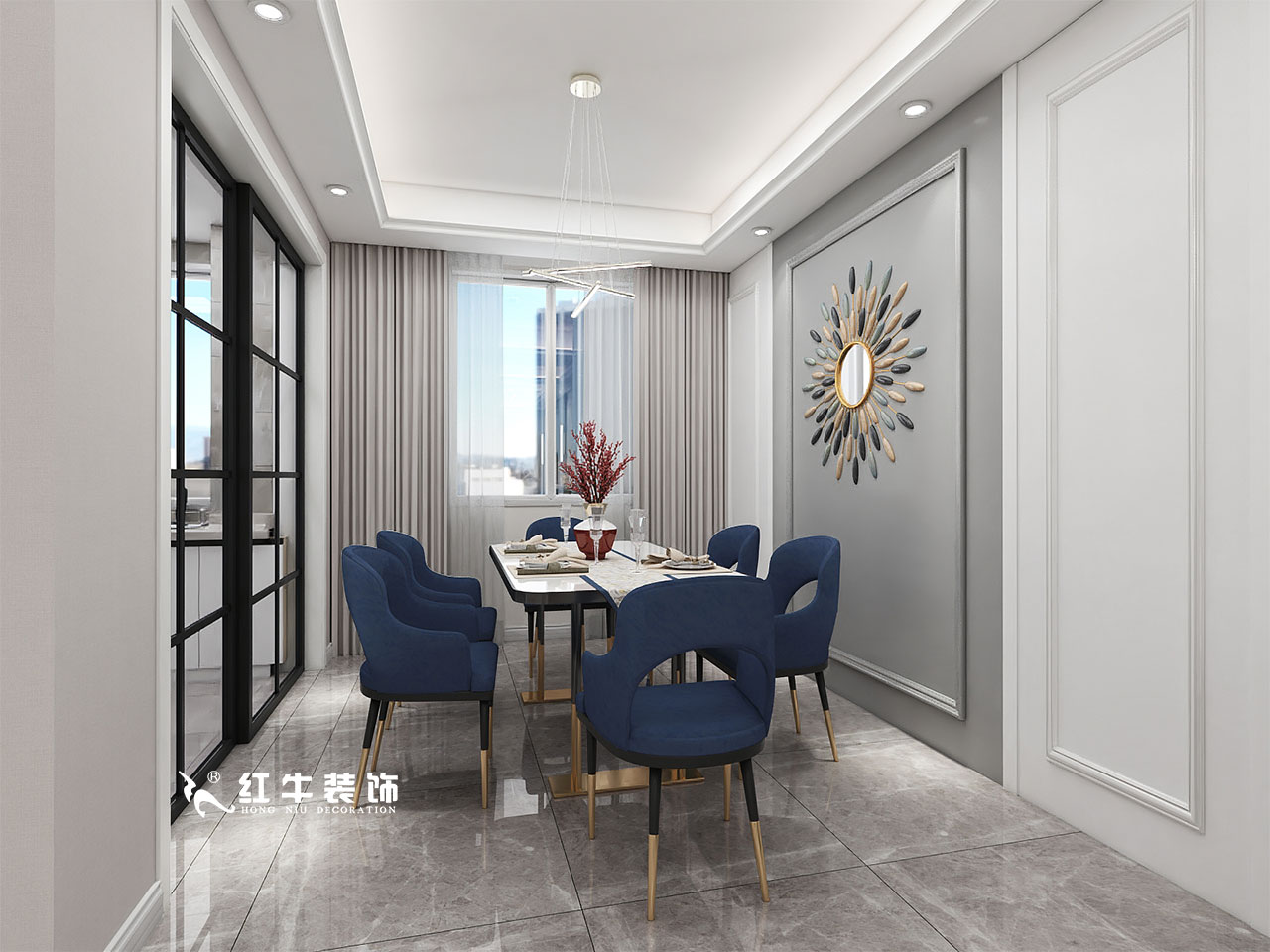 顧娟_金地都會意境118㎡現代風格--弧形沙發設計，獨特有創意！05餐廳設計