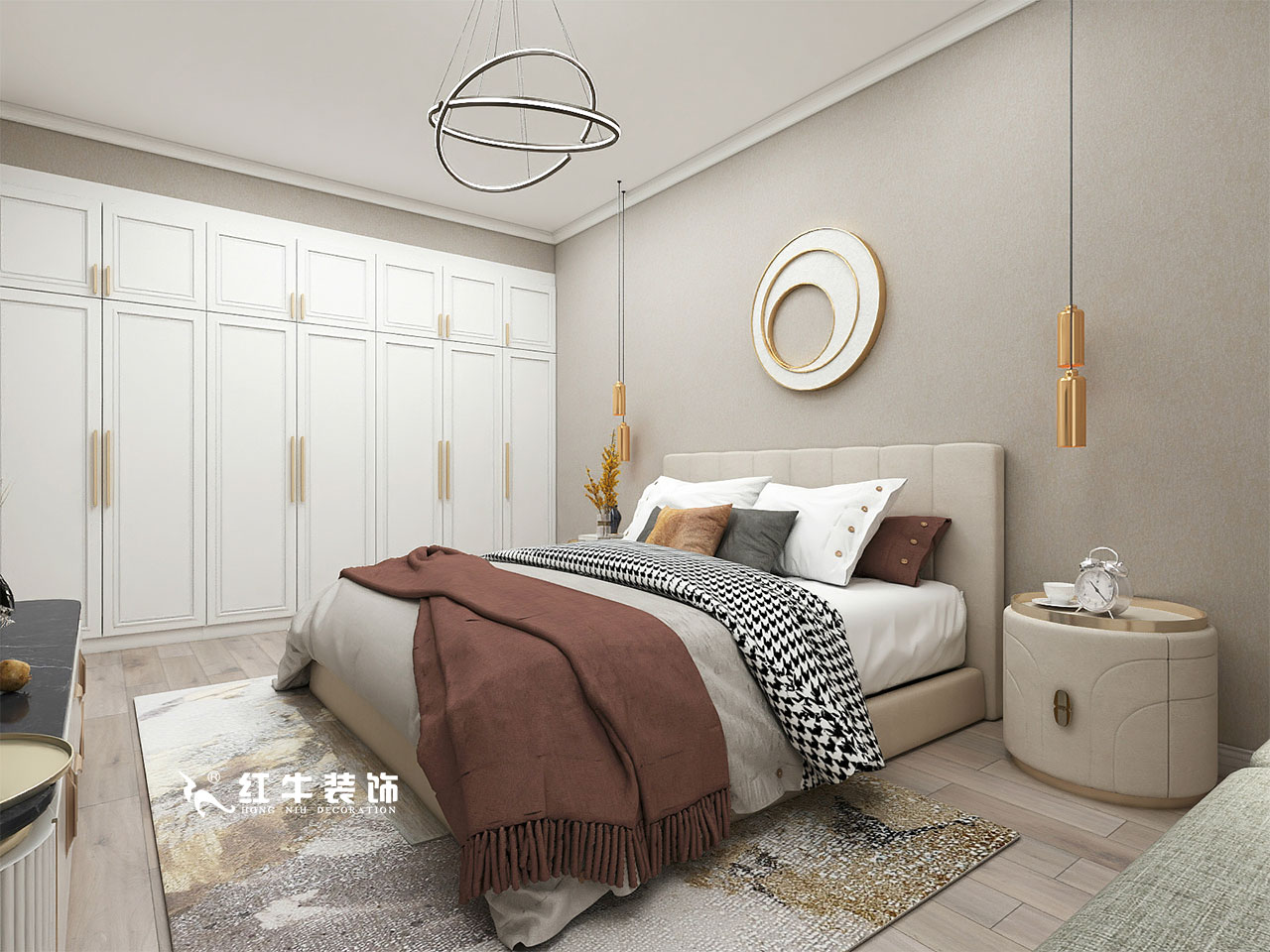 顧娟_金地都會意境118㎡現代風格--弧形沙發設計，獨特有創意！07主臥設計