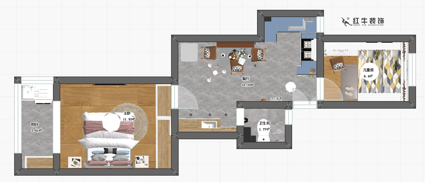 熊皓宇_小楊村12-406-60㎡-現代風格_平面圖
