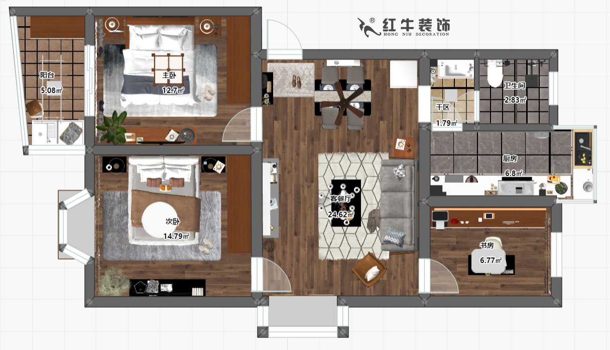 蔣琛_良辰美景14-2-401-90㎡-現代簡約風格_平面彩圖