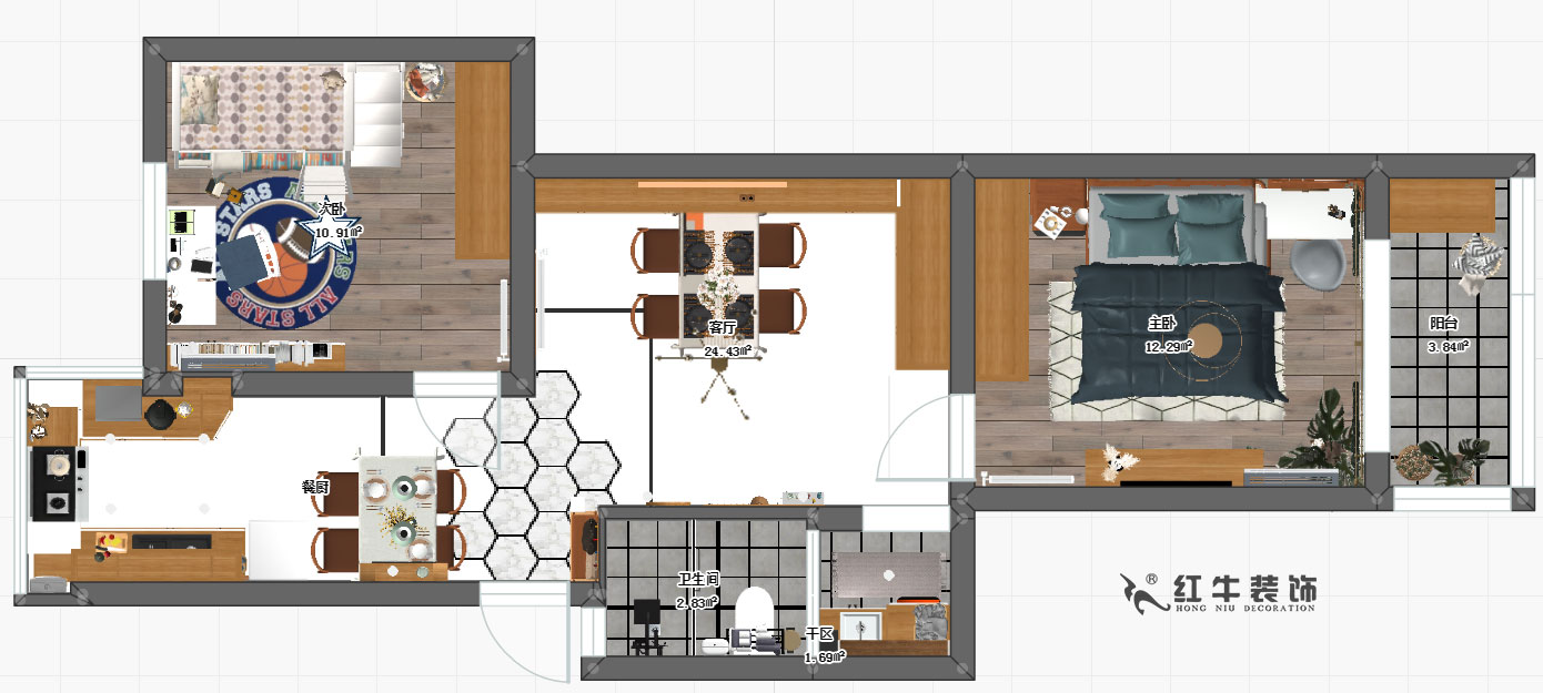 孟憲濤_寧工新寓141號502-70㎡-現代北歐風格_平面彩圖