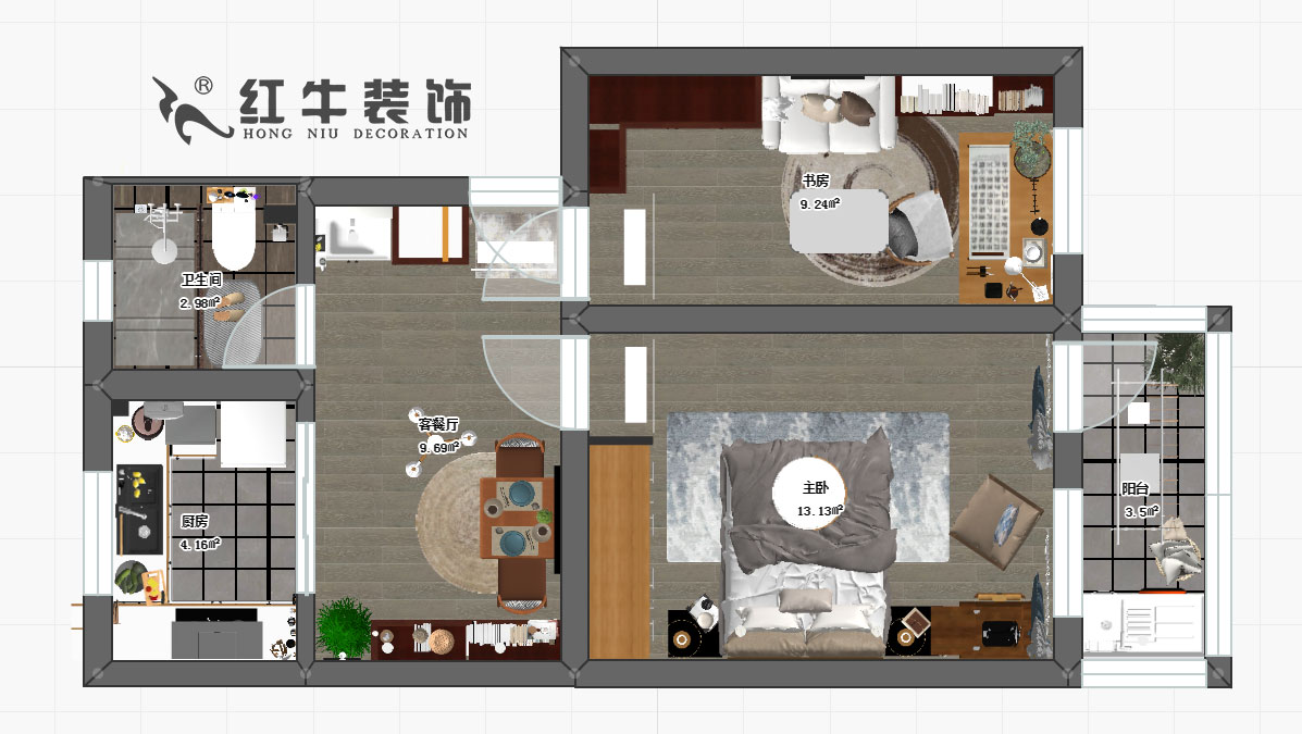 賈庭_小心橋東街42-1-3-201-55㎡-現代簡中風格00彩平圖