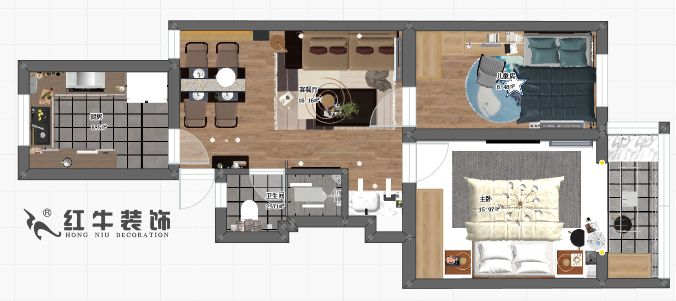 劉小勇_小楊村2-305-62㎡-現(xiàn)代簡(jiǎn)約風(fēng)格00彩平圖