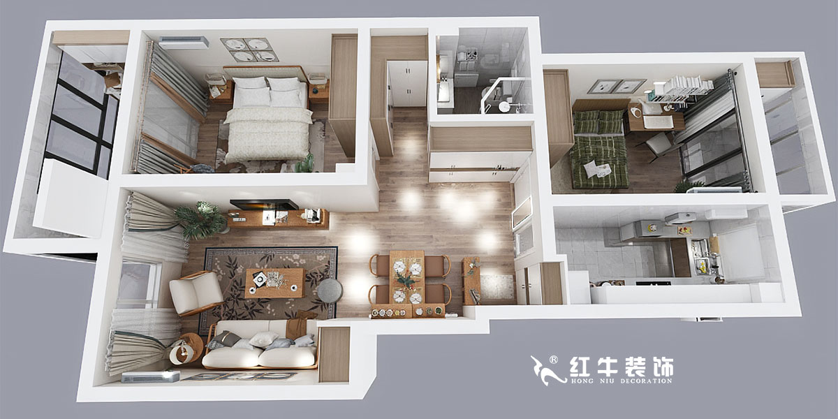 劉小勇_東郊美樹苑6-202-100㎡-現代簡約風格_2室1衛_成品家￥15萬00鳥瞰圖