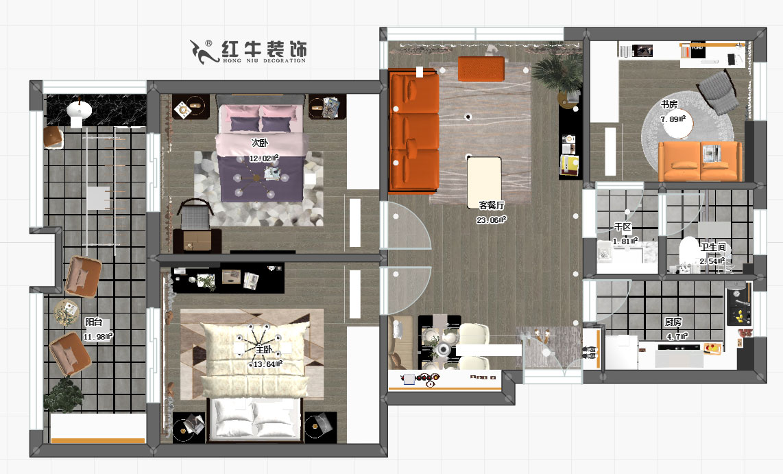 仇美蓉_朗詩萬都玲瓏樾3-4-408-92㎡-現代風格_3室2廳1衛_定制家￥123952→00彩平圖