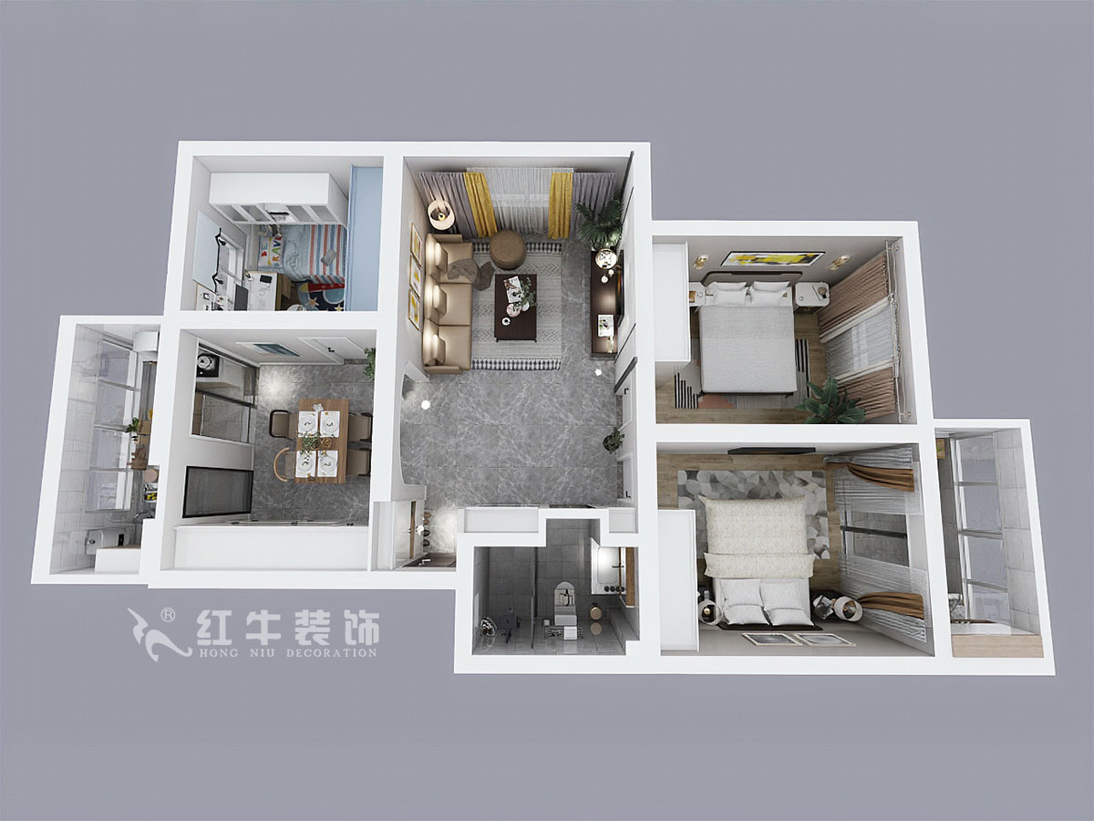 魏明花_南農大72-101-95㎡-北歐風格_3室2廳1衛_成品家￥142000_全包14萬00鳥瞰圖