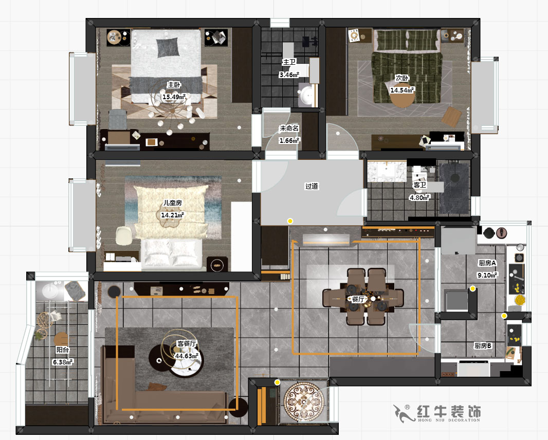 郭志成_楓丹白露24-202-130㎡-輕奢簡美風格_3室2廳2衛(wèi)（老房裝修）_定制家￥201600_00_03彩平圖