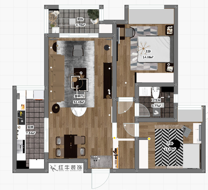 魏明花_鳳凰熙岸一期5-1-402-99㎡-現(xiàn)代風(fēng)格_2室2廳2衛(wèi)（二手房重新裝修-）_定制家￥150550_全包15