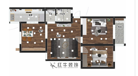 劉曉芳_月苑四村1-3-306-93㎡-現代風格_2室2廳1衛（老房裝修）_定制家￥122000_全包12