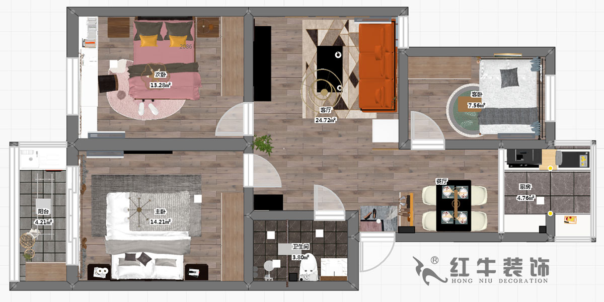 劉萍萍_寧西公寓2-404-90㎡-現代風格_3室2廳1衛（老房裝修）_成品家￥108140_全包10
