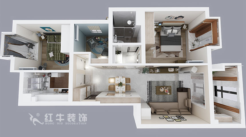 朱明琪_中交錦蘭薈21-303-86㎡-現代簡約風格_3室2廳1衛（新房裝修）_成品家￥93634_全包10萬00_04鳥瞰圖