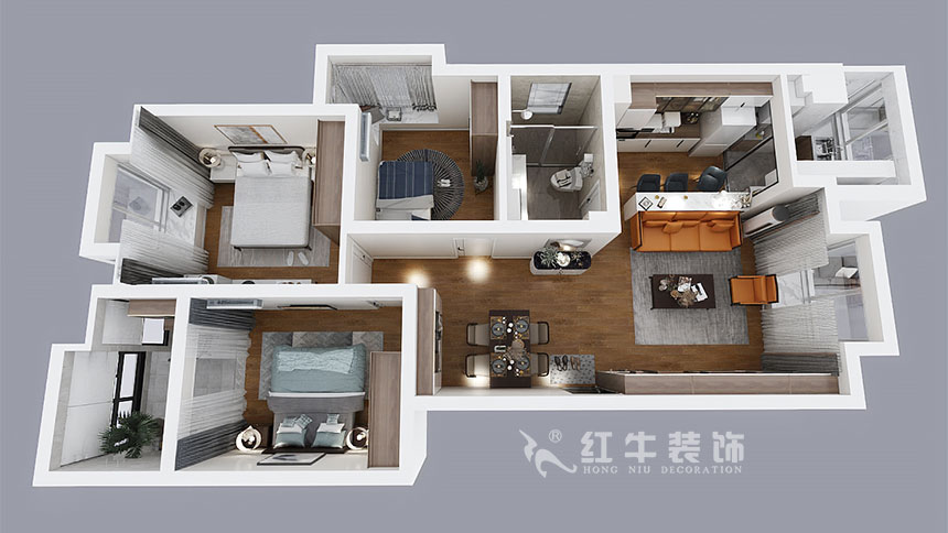 顧娟_東城水岸2-106-115㎡-現代風格_3室2廳1衛（舊房裝修）_定制家￥154340_全包17萬00_04鳥瞰圖