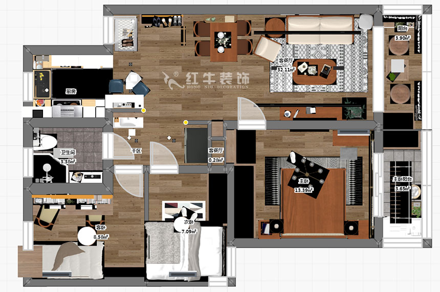 劉萍萍_金墻花苑3-704-90㎡-北歐風格_3室2廳1衛（老房裝修）_定制家￥144656_全包14
