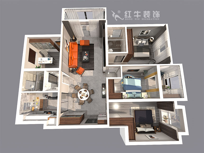 劉小勇_鴻雁名居20-1001-140㎡-現代風格_4室2廳2衛（新房裝修）_定制家￥208000_全包20萬00_04鳥瞰圖