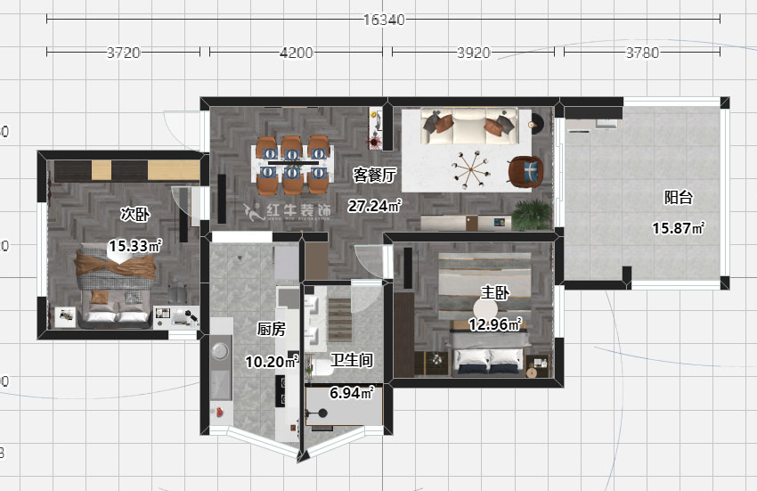 劉曉芳_21世紀現代城28-106-97㎡-現代風格_2室2廳1衛（老房裝修）_定制家￥126500_全包14