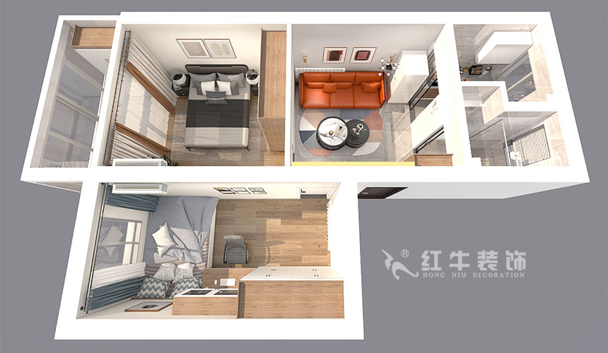 孟憲濤_北秀村22號3-702-60㎡-現代風格_2室1廳1衛（二手房裝修）_定制家￥89500_全包9萬00_04鳥瞰圖