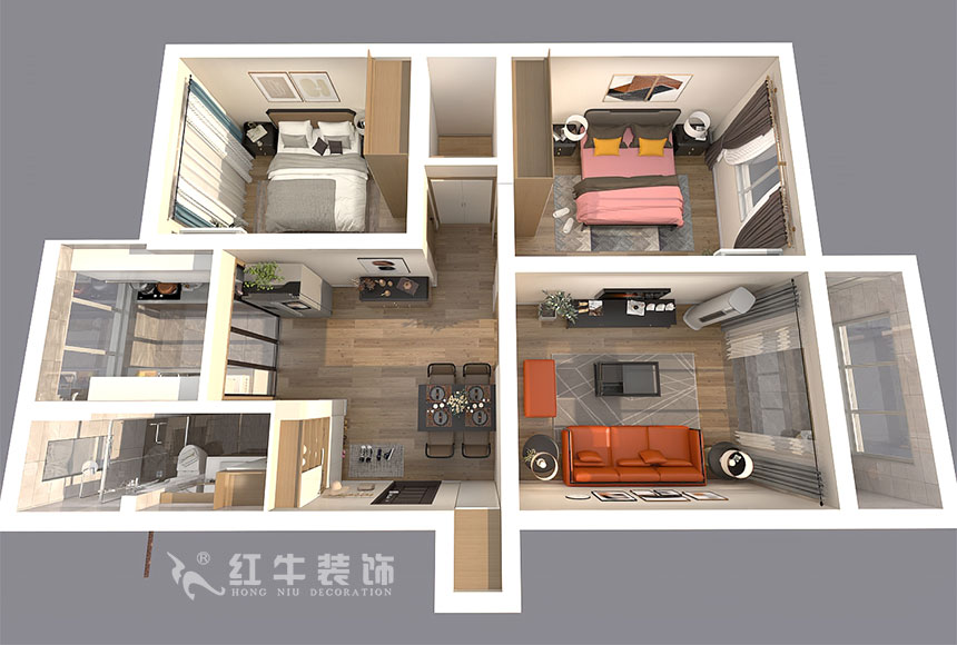 顧娟_全福小區10-201-90㎡-現代風格_2室2廳1衛（舊房裝修）_半包￥66800_全包13萬00_04鳥瞰圖