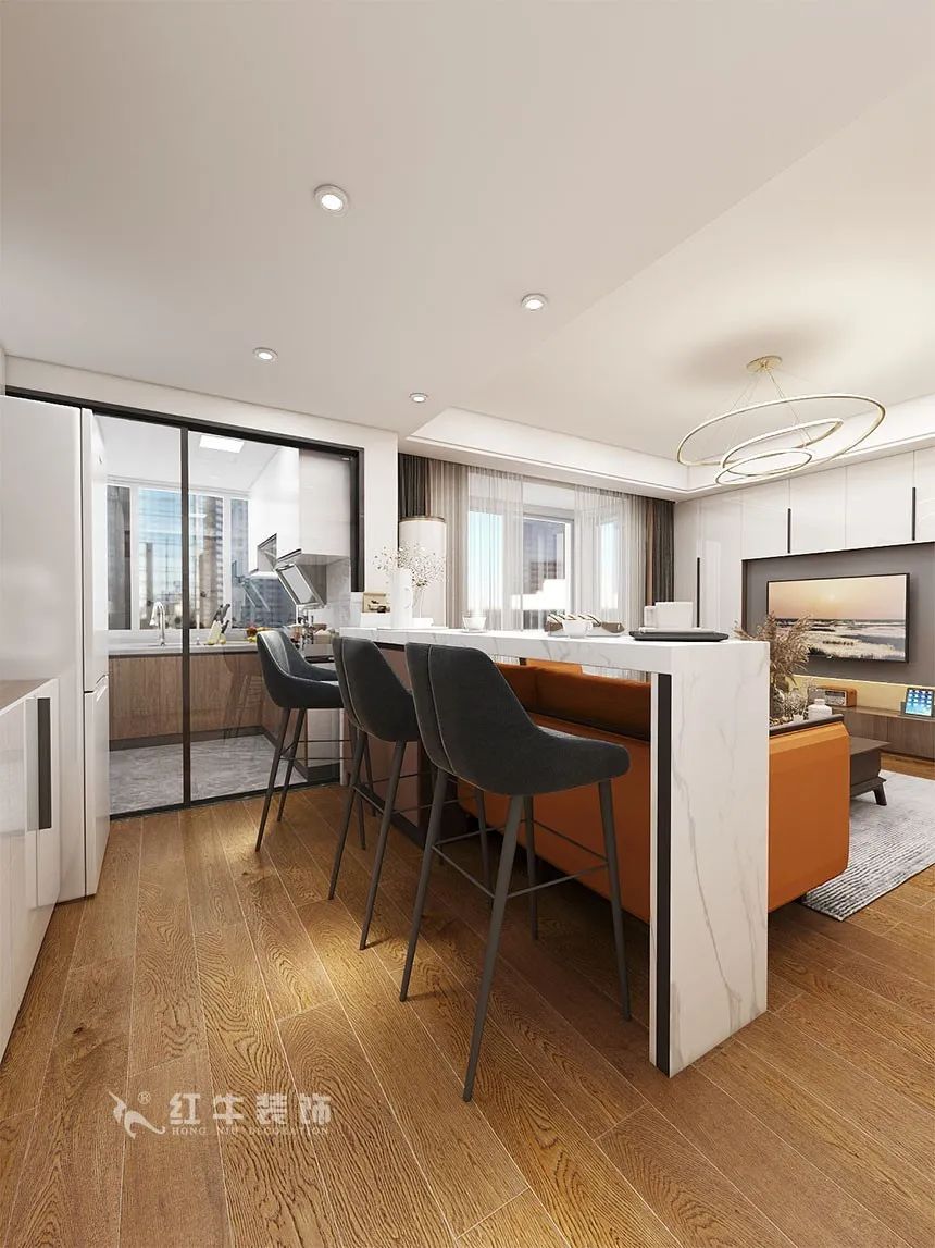 沙發不要靠墻，這樣設計才夠別致！（顧娟_東城水岸115㎡現代風格_3室2廳1衛_舊房裝修_全包17萬）06