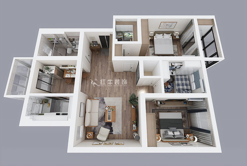 蔣琛_時代雅居21-502-130㎡-現代簡約風格_3室2廳2衛（老房裝修）_定制家￥150011_全包15萬00_04鳥瞰圖