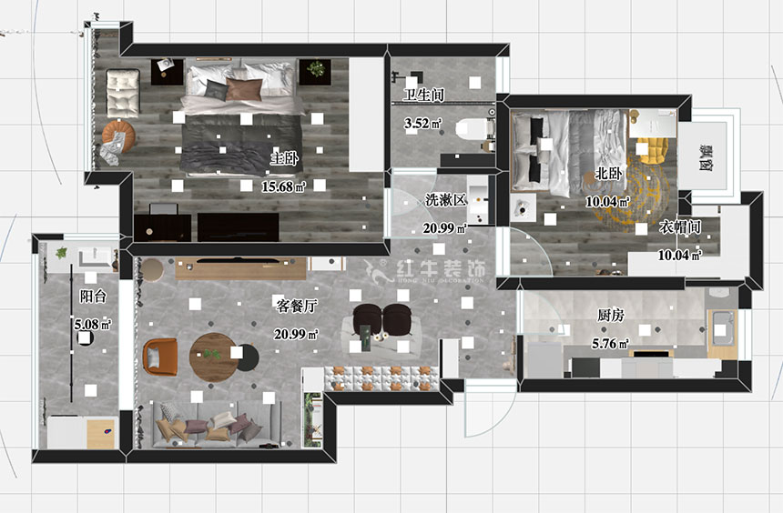 張智猿_紫金明珠5-2-304-82㎡-現代簡約風格_2室2廳1衛（老房裝修）_成品家￥127797_全包12