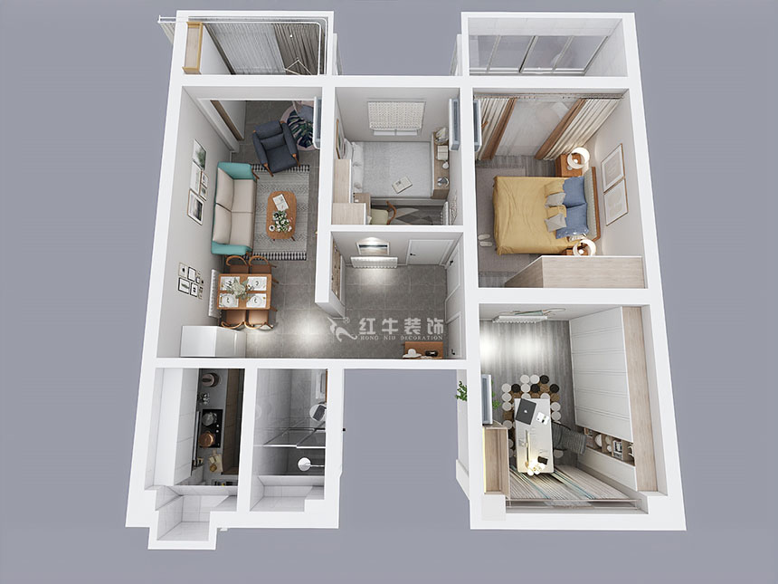 孟憲濤_良友里4-2-603-85㎡-現代風格_3室1廳1衛（二手房裝修）_定制家￥89000_全包9萬00_04鳥瞰圖