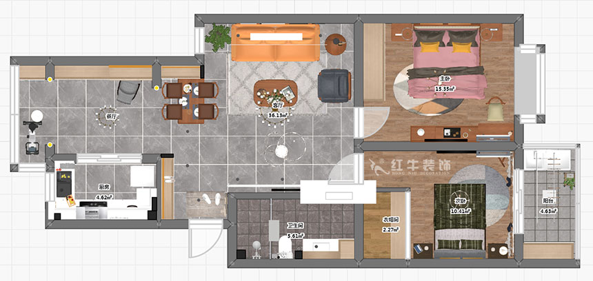 魏明花_標營4號17-2-203-94㎡-現代簡約風格_2室2廳1衛（二手房裝修）_成品家￥134154_全包13