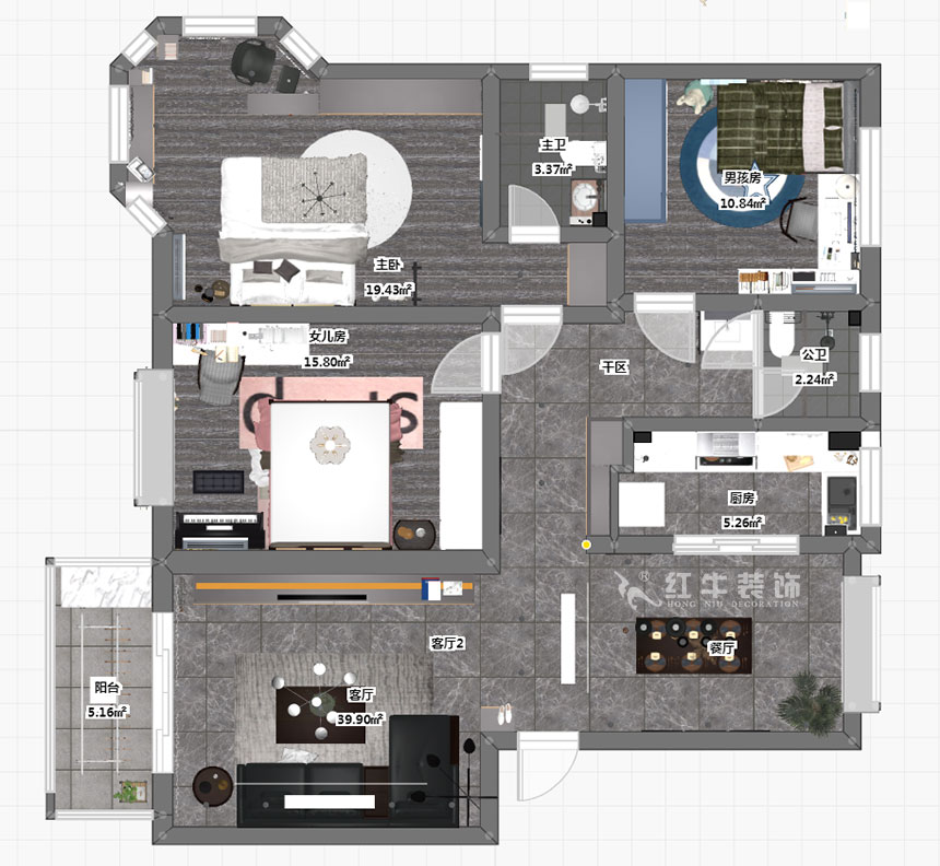 吳波_陽光雅居9-306-119㎡-現代風格_3室2廳2衛（舊房裝修）_成品家￥165860_全包16