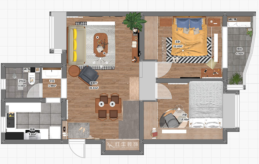 劉萍萍_楓丹白露10-101-87㎡-北歐風格_2室2廳1衛（老房裝修）_定制家￥127380_全包12