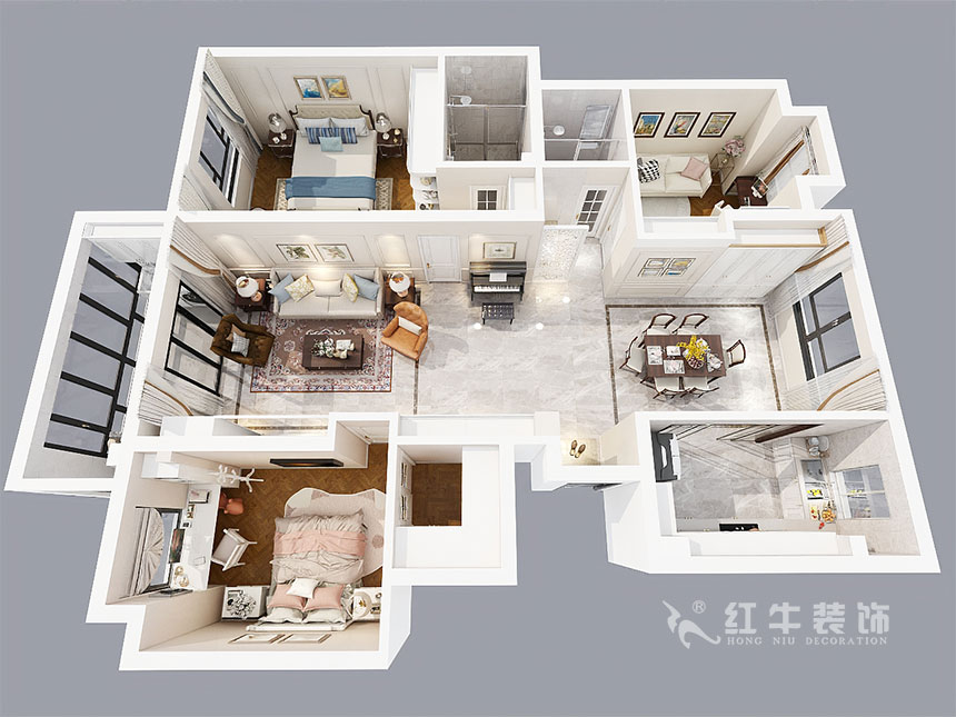 魏明花_華府國際8-1-801-142㎡-美式風格_3室2廳1衛（毛坯房裝修）_定制家￥206480_全包20萬00_04鳥瞰圖