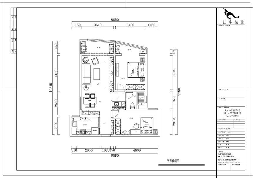 熊皓宇_海德衛城2-3-2202-100㎡-簡約歐式風格_2室2廳1衛（老房翻新）_成品家￥144000_全包14萬00_02平面布置圖