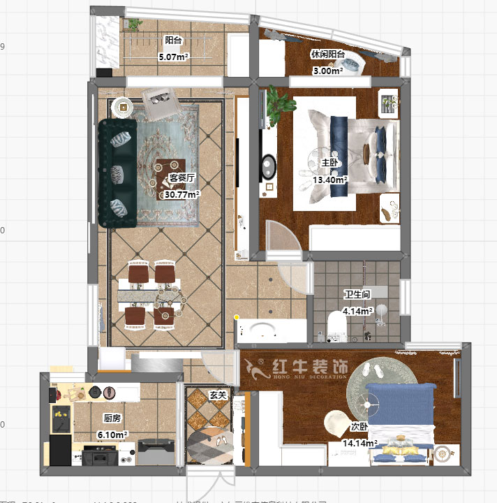 熊皓宇_海德衛城2-3-2202-100㎡-簡約歐式風格_2室2廳1衛（老房翻新）_成品家￥144000_全包14萬00_03彩平圖