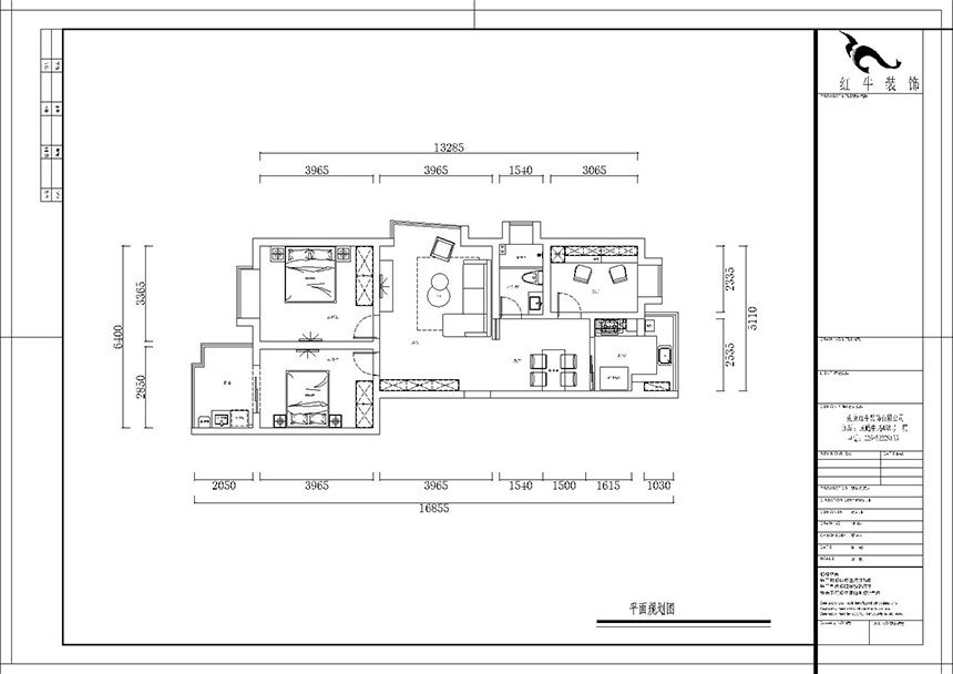 熊皓宇_東城水岸6-B-204-100㎡-現代簡約風格_3室2廳1衛（老房翻新）_成品家￥165270_全包14萬00_02平面布置圖