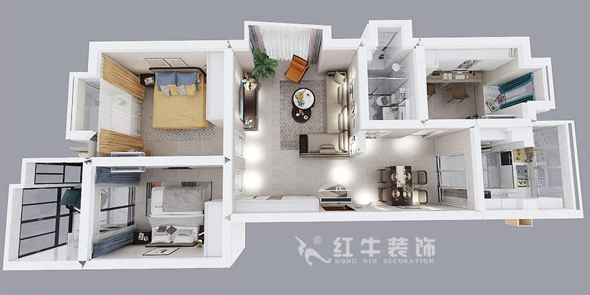 熊皓宇_東城水岸6-B-204-100㎡-現代簡約風格_3室2廳1衛（老房翻新）_成品家￥165270_全包14萬00_04鳥瞰圖