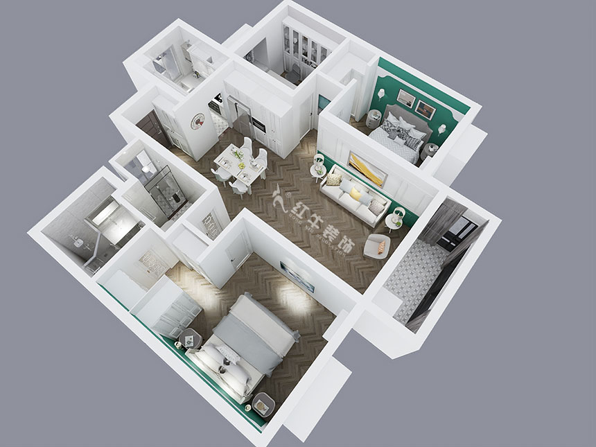 陸利民_萬科金域藍灣15-1606-117㎡-美式風格_2室2廳2衛（舊房改造）_成品家￥195800_全包19萬00_04鳥瞰圖