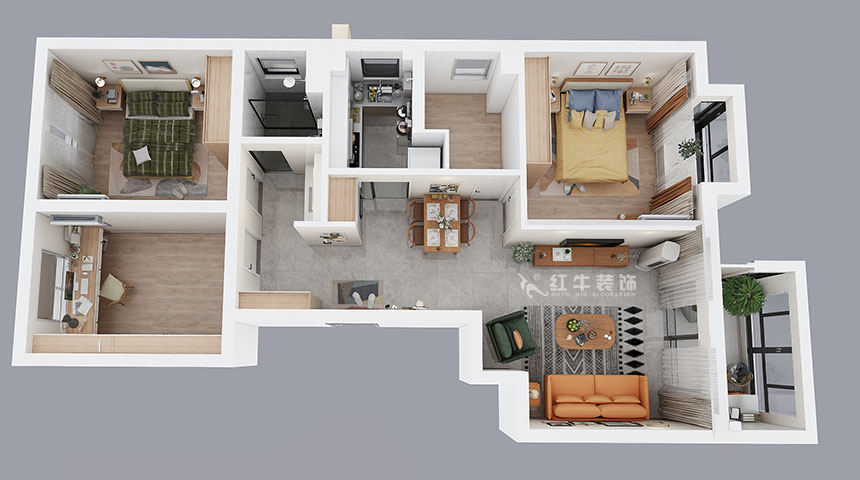 賈庭｜中垠紫金觀邸4-1-901-105㎡-北歐風格｜3室2廳2衛｜新房裝修｜定制家￥133000｜全包13